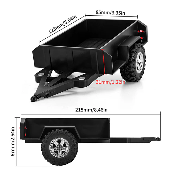 INJORA Utility Trailer with Hitch For 1/18 RC Crawler TRX4M (AX-TC07)