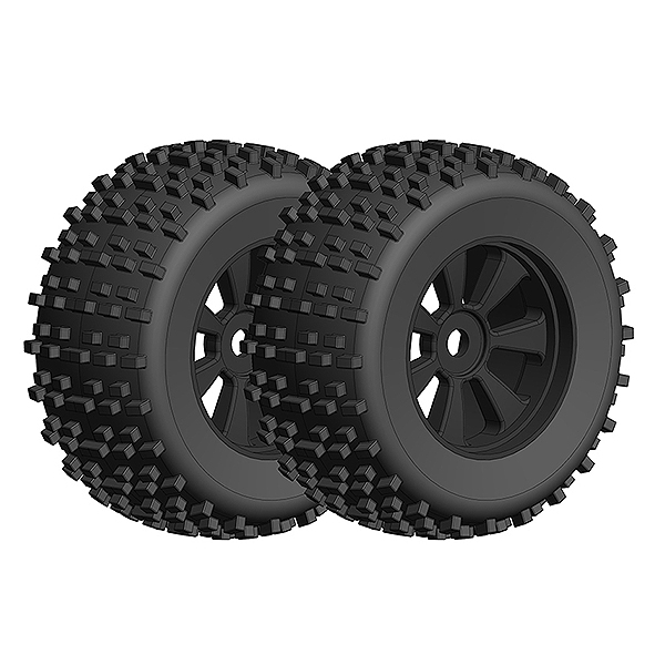 Corally Offroad 1/8 Monster Truck Tyres Gripper Glued On Black Rims 1 Pair (Dementor/Kronos) (C-00180-378)