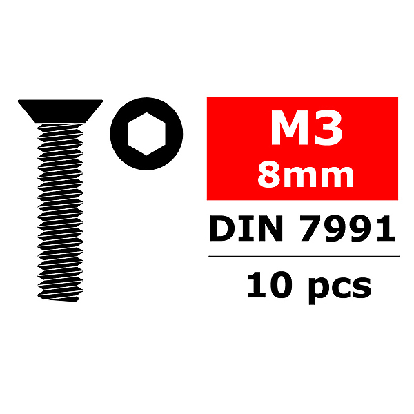 Corally Steel Screws M3 X 8mm Hex Flat Head 10 Pcs (C-3002-30-08)