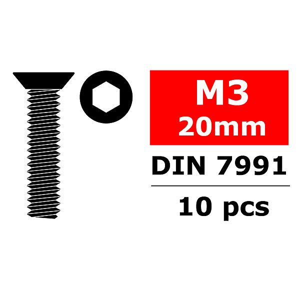 Corally Steel Screws M3 X 20mm Hex Flat Head 10 Pcs (C-3002-30-20)