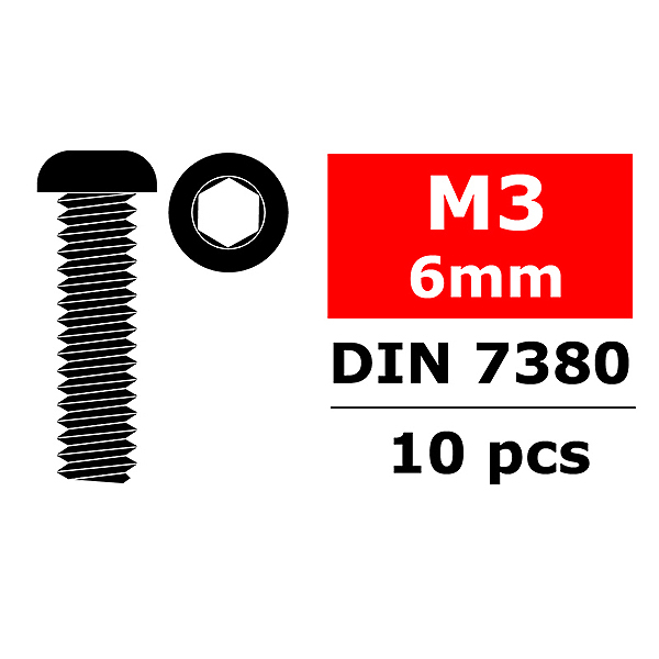 Corally Steel Screws M3 X 6mm Hex Button Head 10 Pcs (C-3003-30-06)