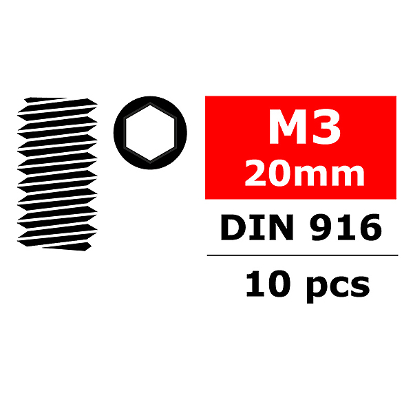 Corally Steel Set Screws M3 X 20mm Hex 10 Pcs (C-3004-30-20)