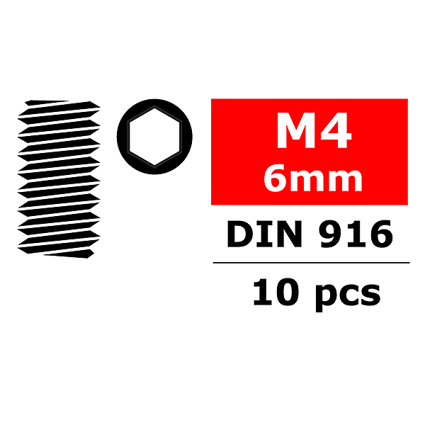 Corally Steel Set Screws M4 X 6mm Hex 10 Pcs (C-3004-40-06)