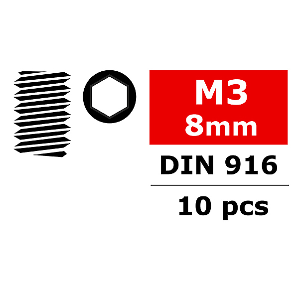 Corally Steel Set Screws M3 X 8mm Hex 10 Pcs (C-30152)
