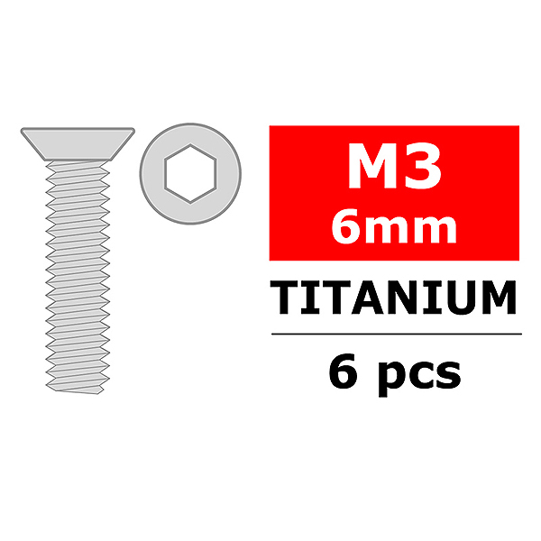 Corally Titanium Screws M3 X 6mm Hex Flat Head 6 Pcs (C-3022-30-06)