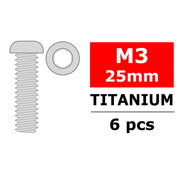Corally Titanium Screws M3 X 25mm Hex Button Head 6 (C-3023-30-25)