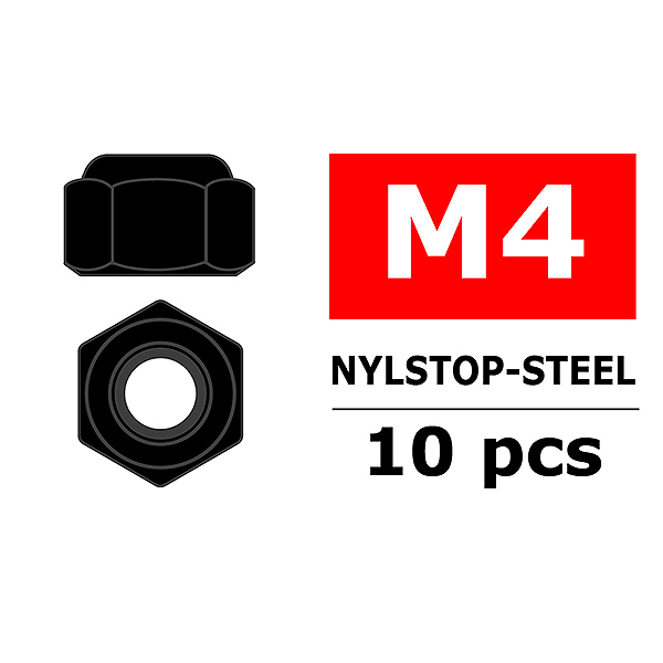 Corally Steel Nylstop Nut M4 Black Coated 10 Pcs (C-3101-40-6)