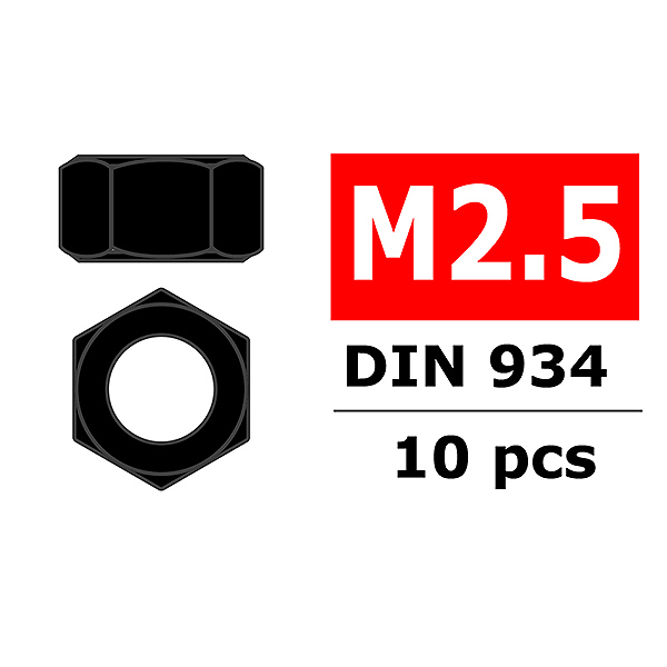 Corally Steel Nut M2,5 Black Coated 10 Pcs (C-3103-25-6)