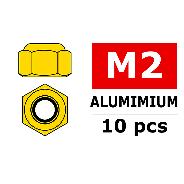 Corally Aluminium Nylstop Nut M2 Gold 10 Pcs (C-3106-20-0)
