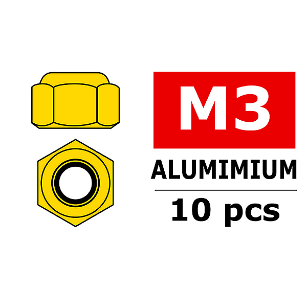 Corally Aluminium Nylstop Nut M3 Gold 10 Pcs (C-3106-30-0)