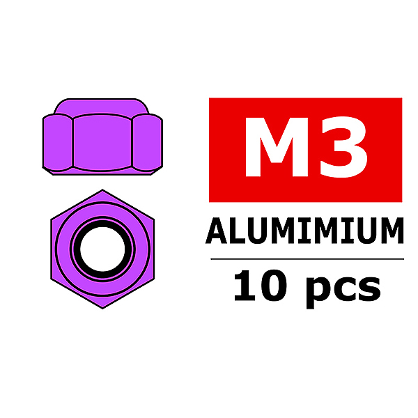 Corally Aluminium Nylstop Nut M3 Purple 10 Pcs (C-3106-30-2)