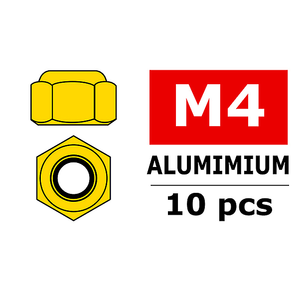 Corally Aluminium Nylstop Nut M4 Gold 10 Pcs (C-3106-40-0)