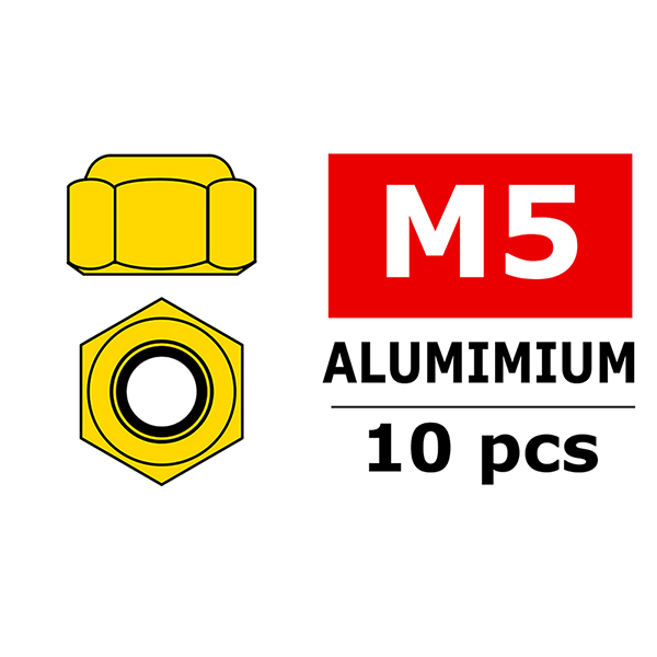 Corally Aluminium Nylstop Nut M5 Gold 10 Pcs (C-3106-50-0)