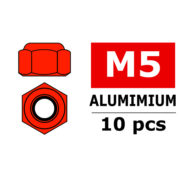 Corally Aluminium Nylstop Nut M5 Red 10 Pcs (C-3106-50-5)