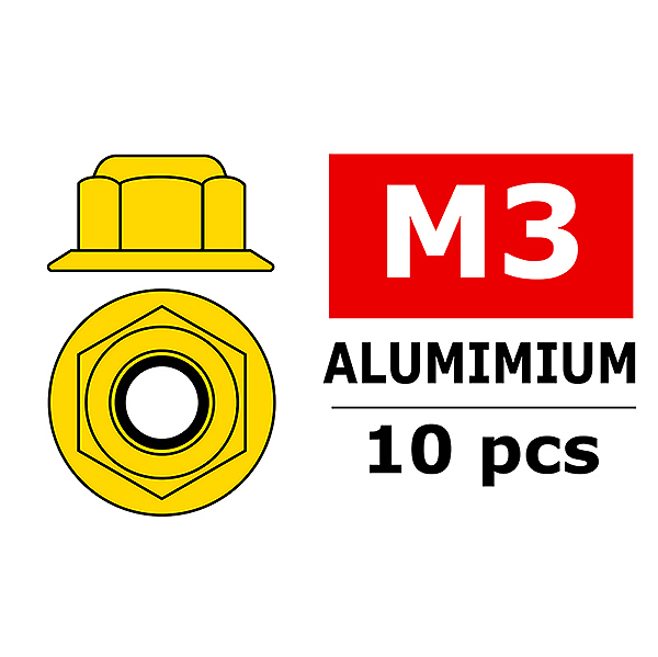 Corally Aluminium Nylstop Nut M3 Flanged Gold 10 P (C-3107-30-0)