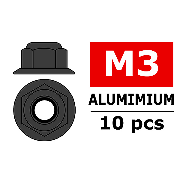 Corally Aluminium Nylstop Nut M3 Flanged Gun Metal (C-3107-30-3)