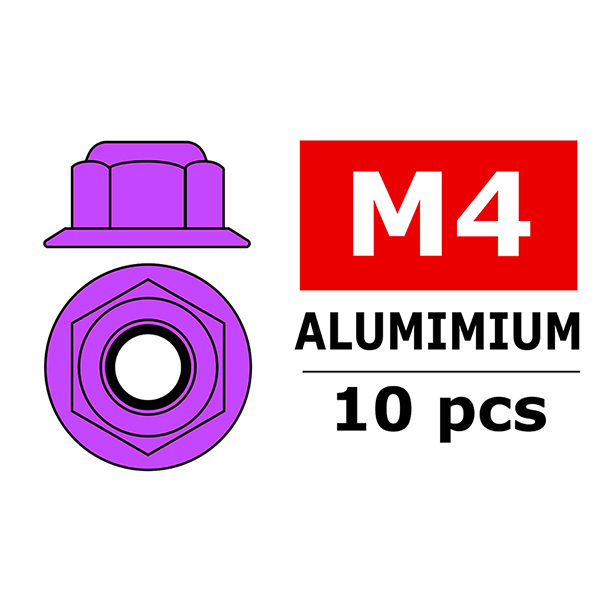 Corally Aluminium Nylstop Nut M4 Flanged Purple 10 (C-3107-40-2)