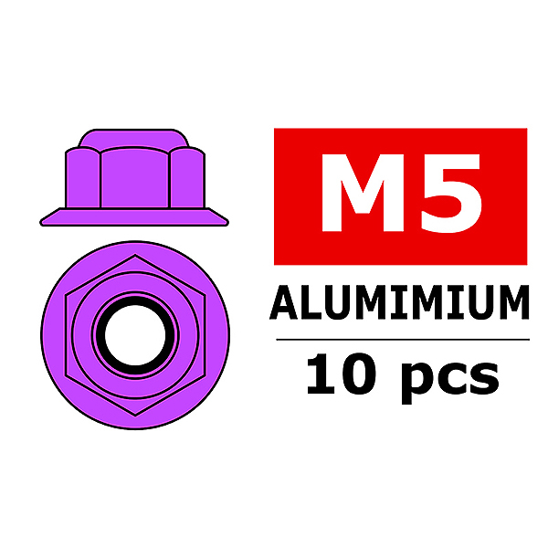 Corally Aluminium Nylstop Nut M5 Flanged Purple 10 (C-3107-50-2)