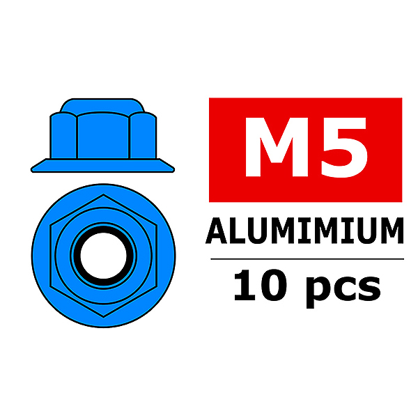 Corally Aluminium Nylstop Nut M5 Flanged Blue 10 P (C-3107-50-4)