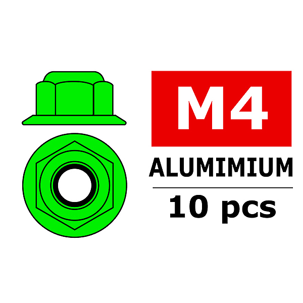 Corally Aluminium Nylstop Nut M4 Flanged Green 10 Pcs (C-31131)