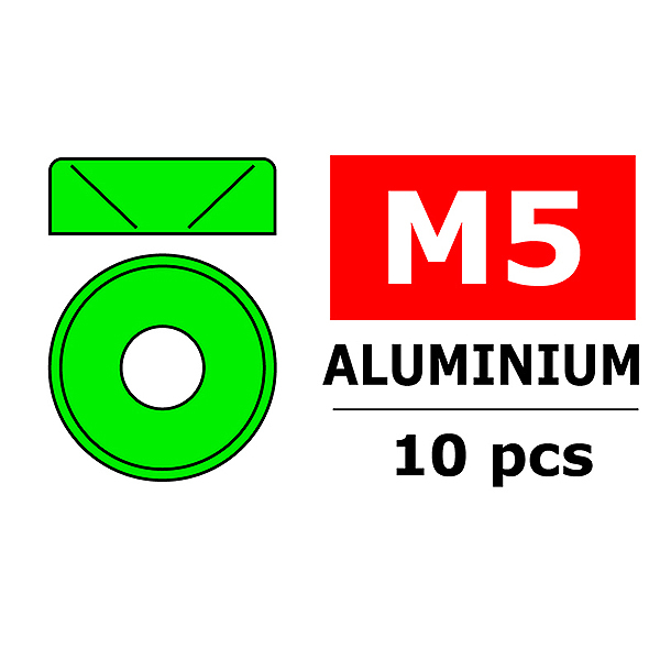 Corally Aluminium Washer For M5 Flat Head Screws Od=8mm Green (10Pcs) (C-3213-50-1)
