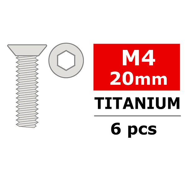Corally Titanium Screws M4 X 20mm Hex Flat Head 6 Pcs (C-34034)