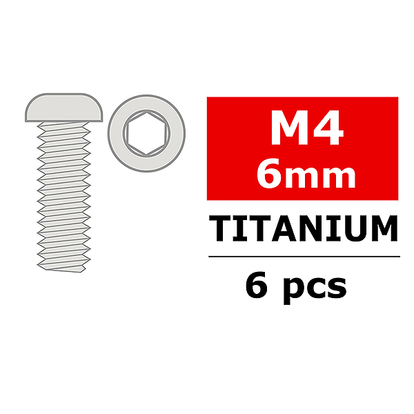 Corally Titanium Screws M4 X 6mm Hex Button Head 6 Pcs (C-34040)