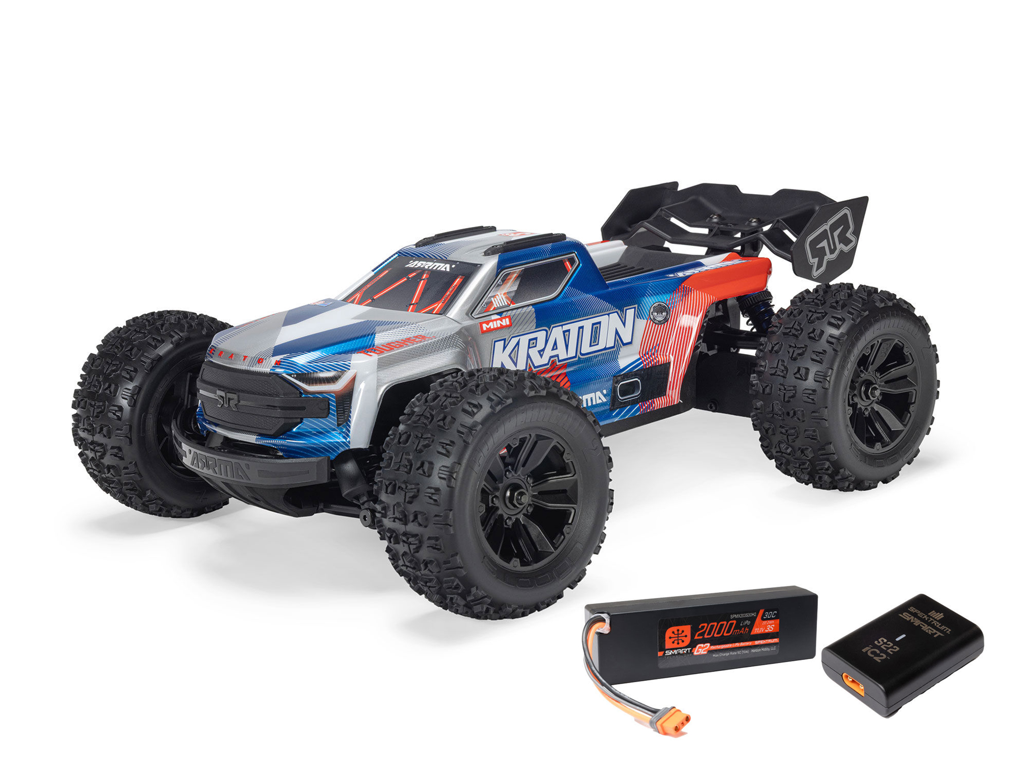 Arrma 1/16 MINI KRATON 3S DSC 4X4 RTR with Batt/Charg, Red/Blue (C-ARA2508ST1)