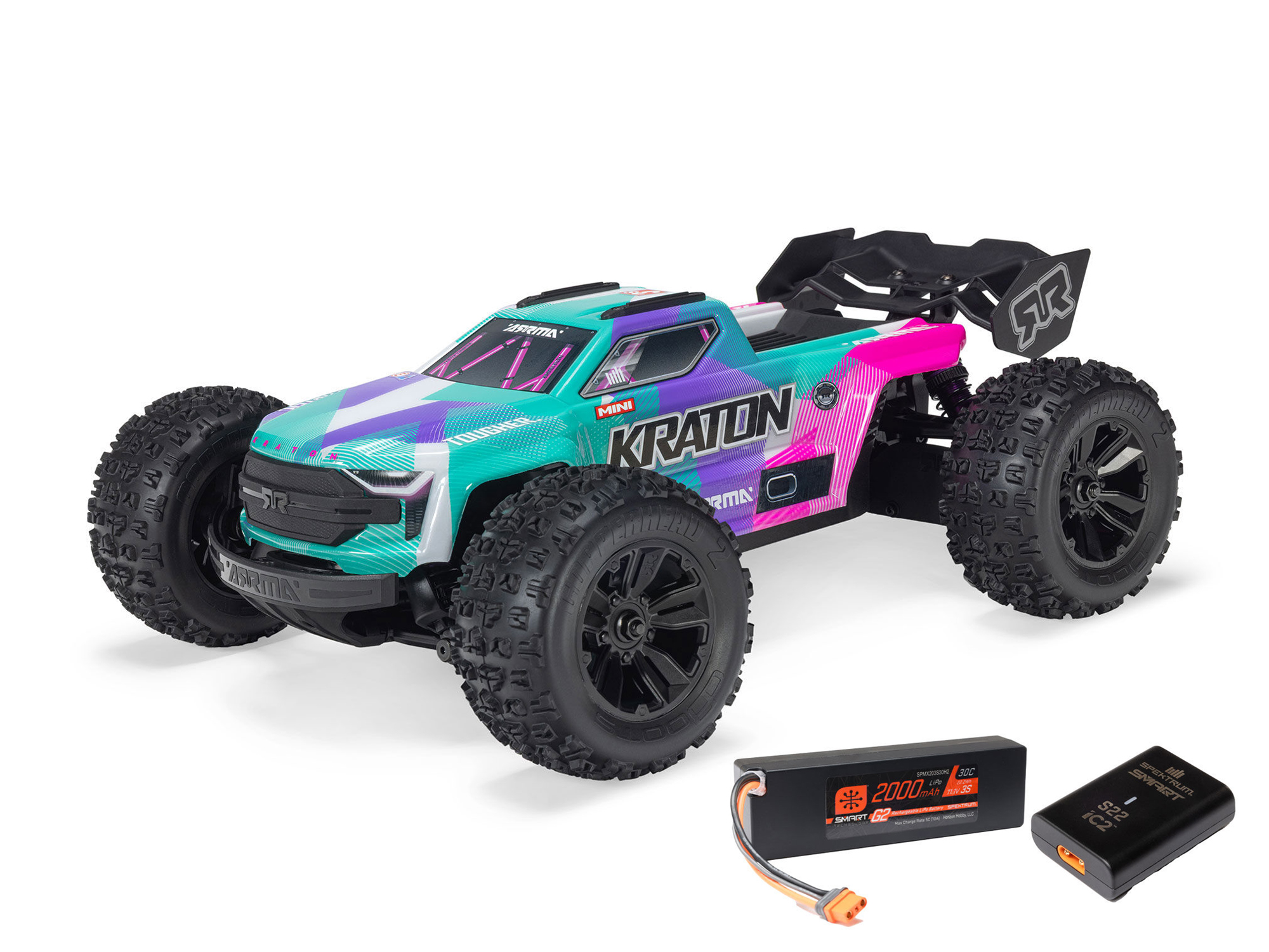 Arrma 1/16 MINI KRATON 3S DSC 4X4 RTR with Batt/Charg, Teal/Pink (C-ARA2508ST2)