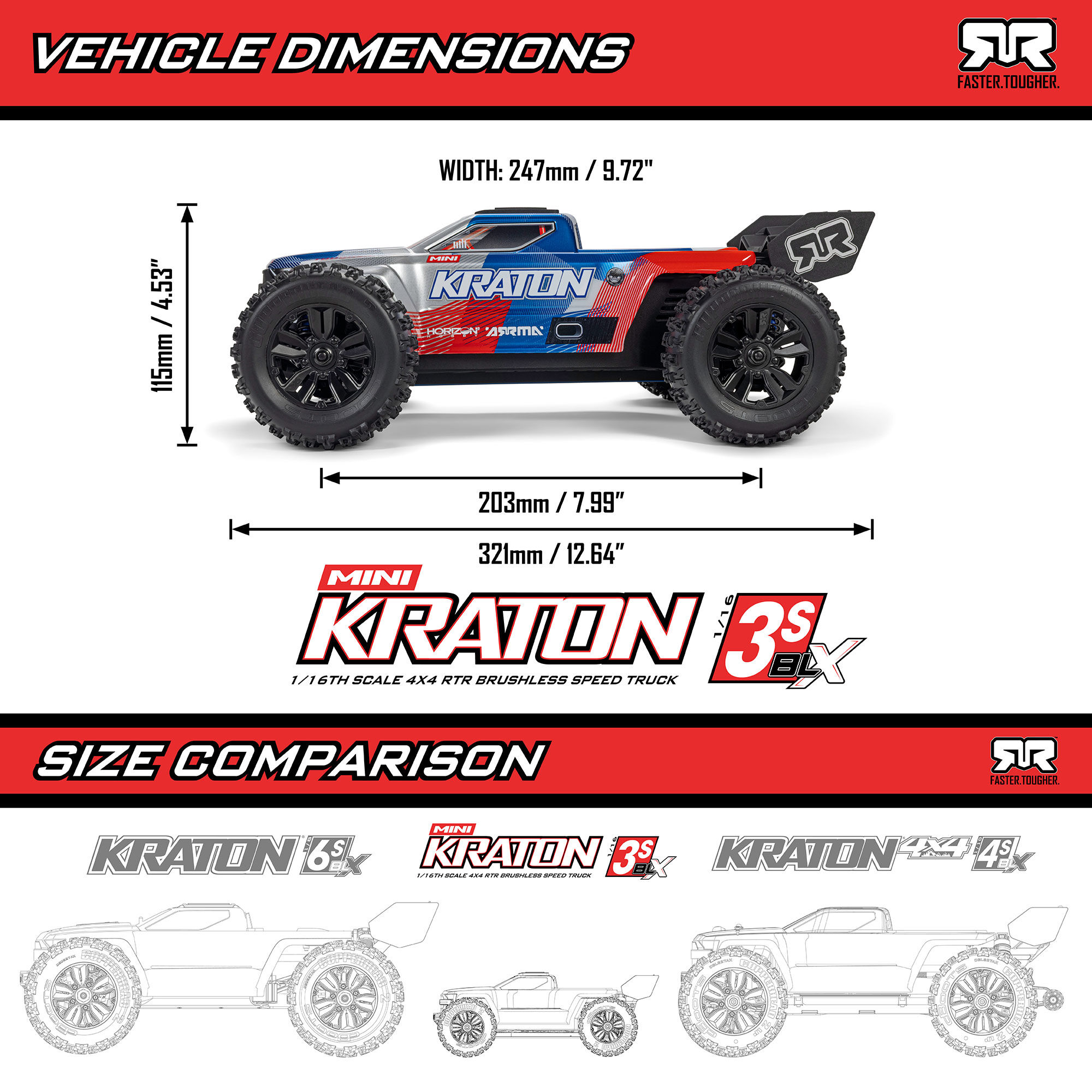Arrma 1/16 MINI KRATON 3S DSC 4X4 RTR with Batt/Charg, Teal/Pink (C-ARA2508ST2)