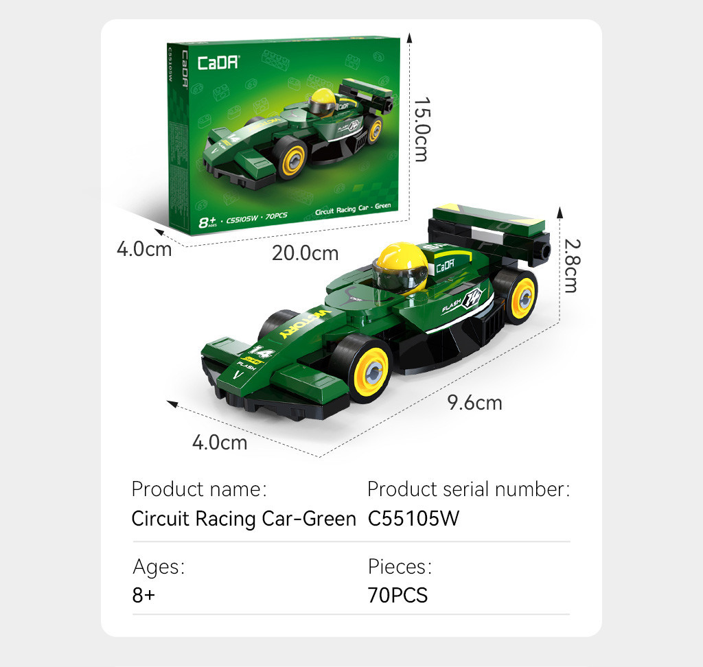 Cada Mini Green Circuit Racing Car - 70 pcs (C55105W)