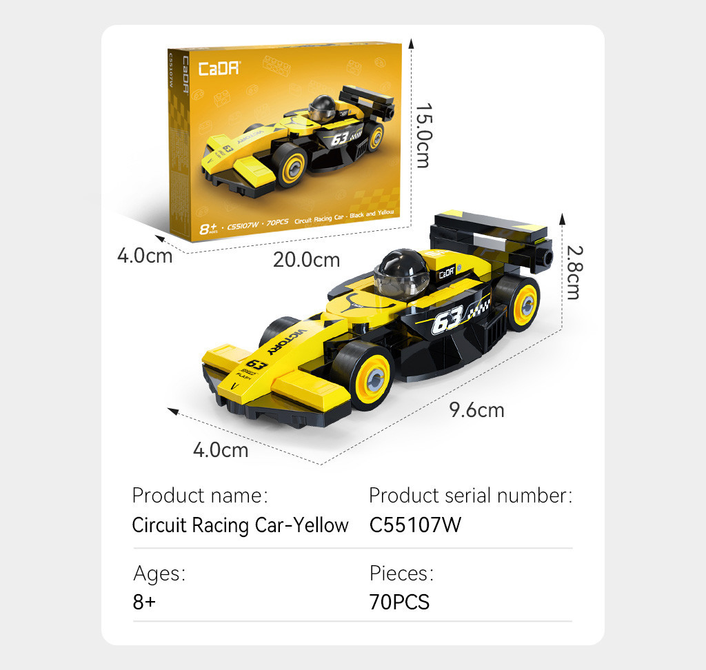 Cada Mini Yellow Circuit Racing Car - 70 pcs (C55107W)