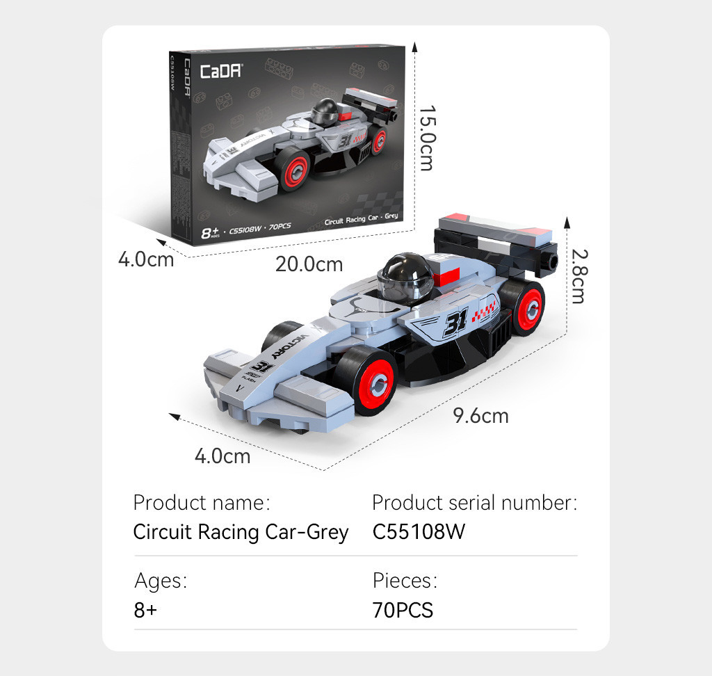 Cada Mini Grey Circuit Racing Car - 70 pcs (C55108W)