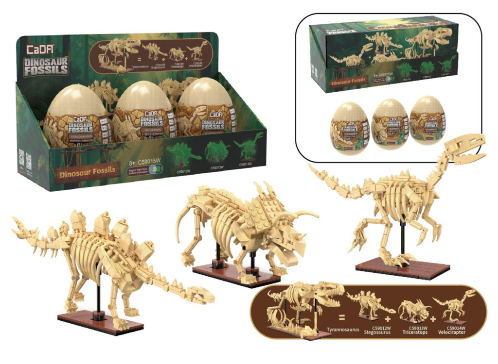 Cada Tray of 3 Dinosaur Eggs with Stegosaurus, Triceratops &amp; Velociraptor (C59015W)
