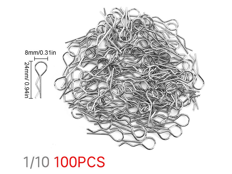 INJORA 100Pcs Metal Body R Clips for RC Cars - 100pcs 1/10 R Clips (DG-A09)