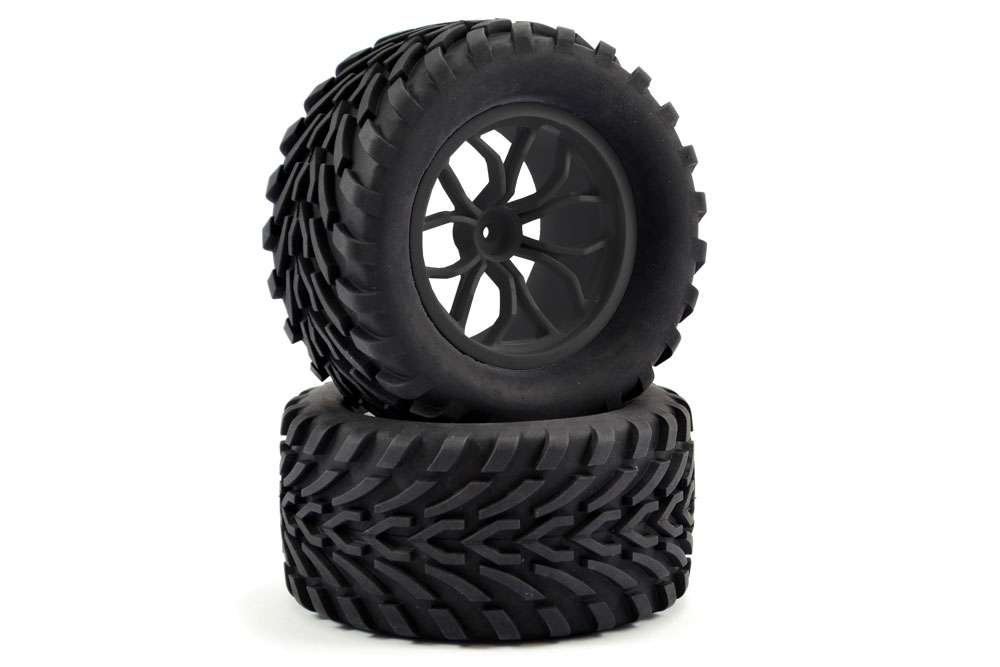 Fastrax 1:10 Mega V Truck Tyre 12 Spoke Black Wheel 12mm Hex (Pr) (FAST0067B)