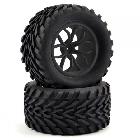 Fastrax 1:10 Mega V Truck Tyre 12 Spoke Black Wheel 12mm Hex (Pr) (FAST0067B)