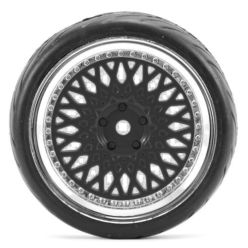 Fastrax 1:10 Street Wheel &amp; Thread Tyres Classic Black/Chrome (FAST0098BC)