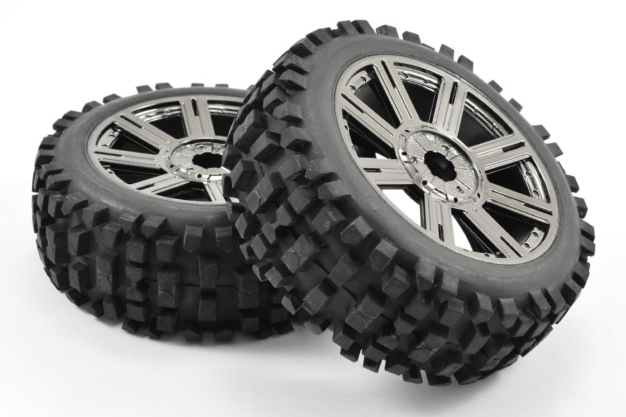 Fastrax 1:8 Rock Block Mounted On 8-Spoke Black Chrome (Pr) (FAST1001BC)