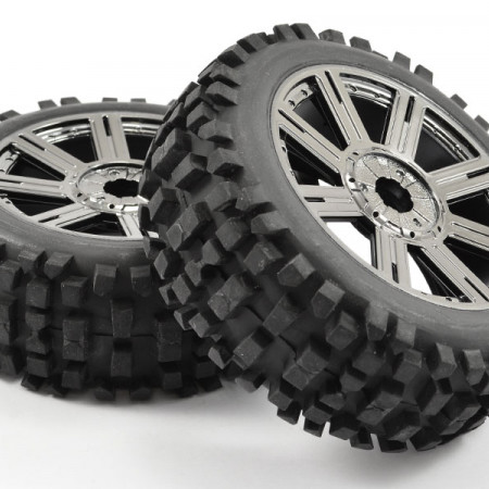 Fastrax 1:8 Rock Block Mounted On 8-Spoke Black Chrome (Pr) (FAST1001BC)