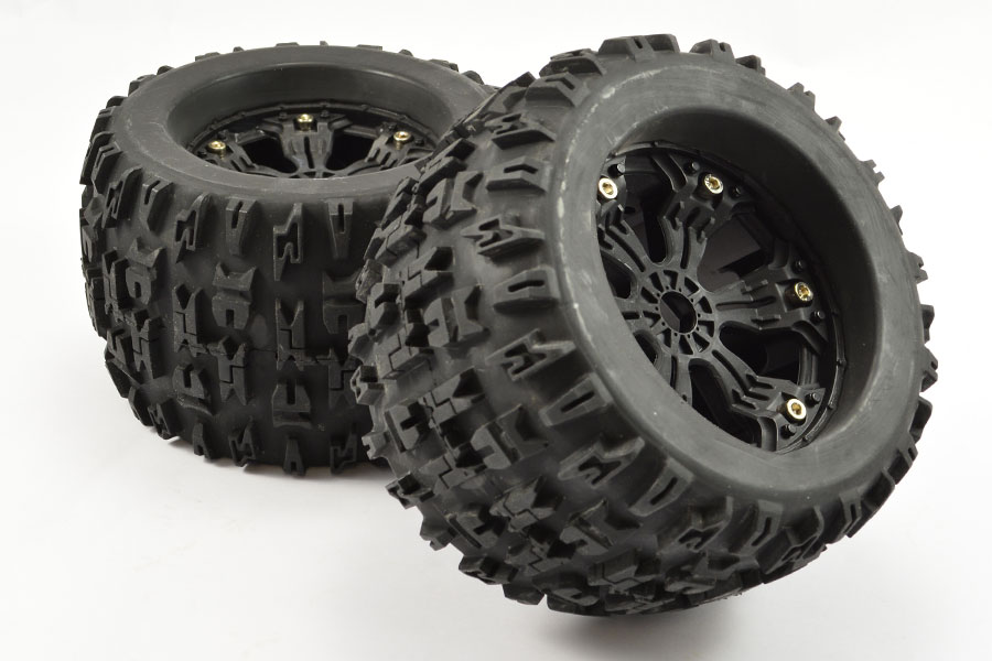 Fastrax 1:8 MT Jigsawr Mounted 6 Spoke Black 1/2&quot; Offset (Pr) (FAST1165B)