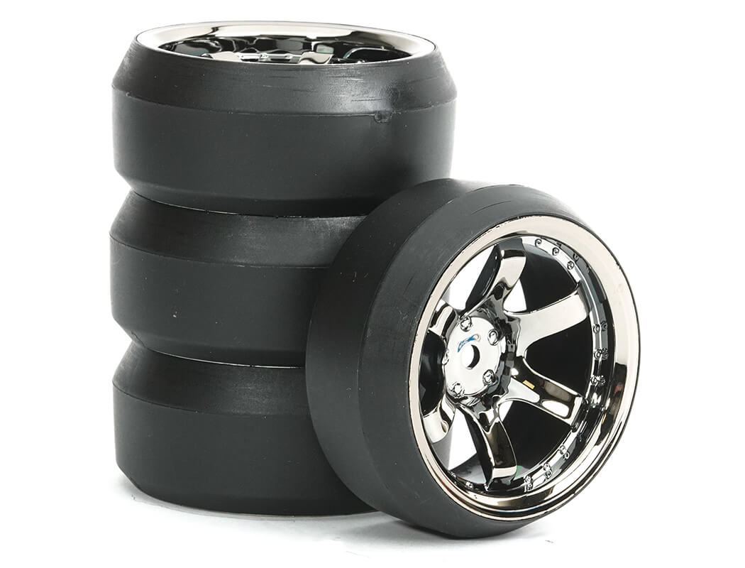 Fastrax 1/10 (4) Drift D3 Tyre With 9mm 6-Spoke Wheel - Black Chrome (FAST1350BC-D39)