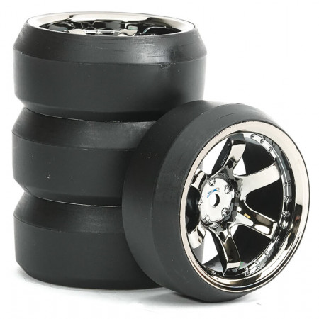 Fastrax 1/10 (4) Drift D3 Tyre With 9mm 6-Spoke Wheel - Black Chrome (FAST1350BC-D39)