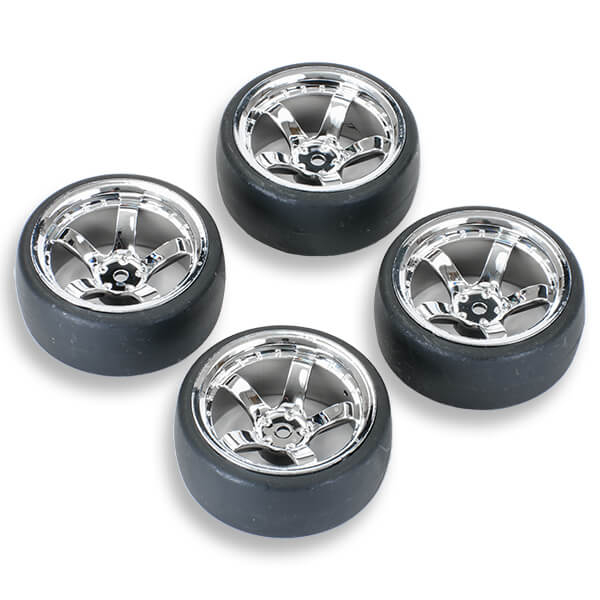 Fastrax 1:10 Drift D1 Tyre W/9mm Offset 5 Spoke Wheel Chrome (FAST1354C-D19)