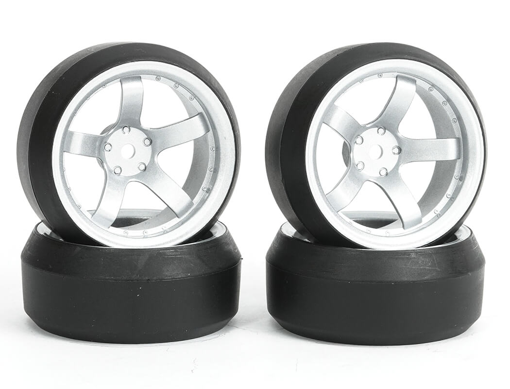 Fastrax 1/10 (4) Drift D3 Tyre With 9mm 5-Spoke Wheel - Satin Silver (FAST1354SS-D39)