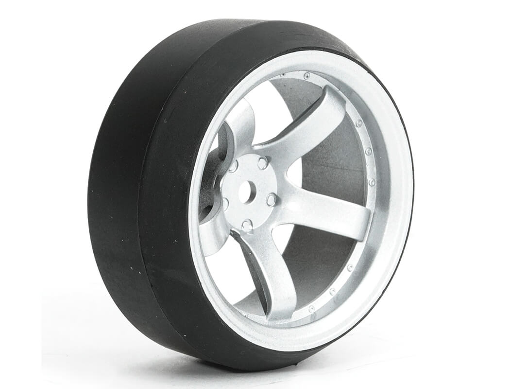 Fastrax 1/10 (4) Drift D3 Tyre With 9mm 5-Spoke Wheel - Satin Silver (FAST1354SS-D39)