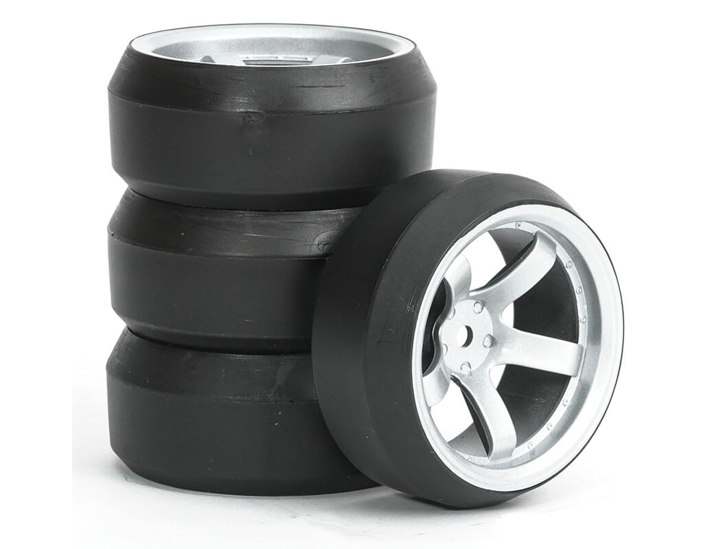 Fastrax 1/10 (4) Drift D3 Tyre With 9mm 5-Spoke Wheel - Satin Silver (FAST1354SS-D39)
