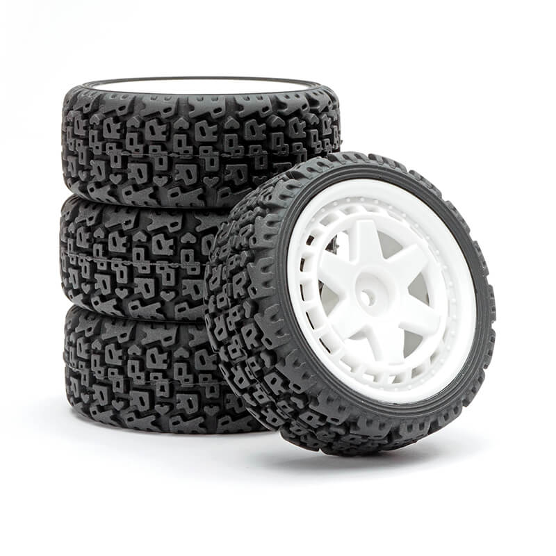 Fastrax 1/10 &#039;R&#039; Block Rally Tyres/6-Spoke White Wheels (4) (FAST1360W)