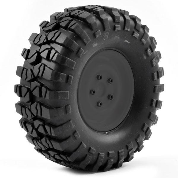 FTX Outback Pre-Mounted Steel Look Lug/Tyre (2) - Black (FTX8172B)
