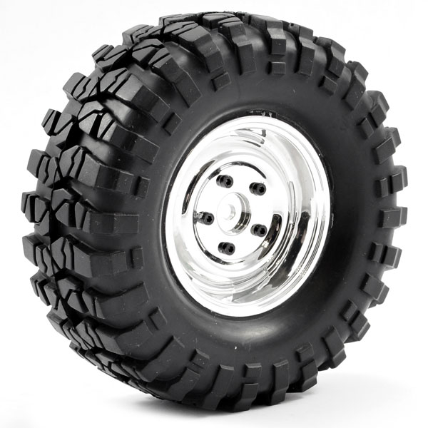 FTX Outback Pre-Mounted Steel Look Lug/Tyre (2) - Chrome (FTX8172C)